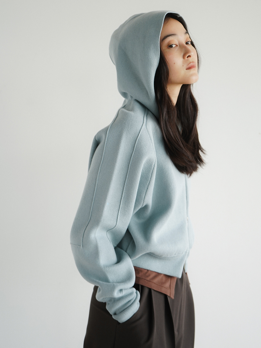 Cotton knit double zip hoodie